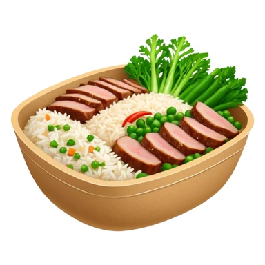 Retangular bowl made of kraft paper, 
The lunch box should be the most similar to this real one..
https://i.postimg.cc/FKcHz1tk/Screenshot-2025-11-11-alle-16-06-29.png

Can get more images of the bowl https://www.instagram.com/chefaporterbr/
Put inside food, like rice, green vegetables and meat. sticker