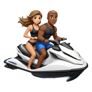 Italian girl driving a jet ski with a Black man with 6 pack holding on to her while she’s driving   sticker