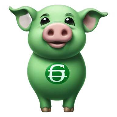 Pig facing right but looking at you and smiling with a tattoo of a dollar sign on his side in green ink sticker