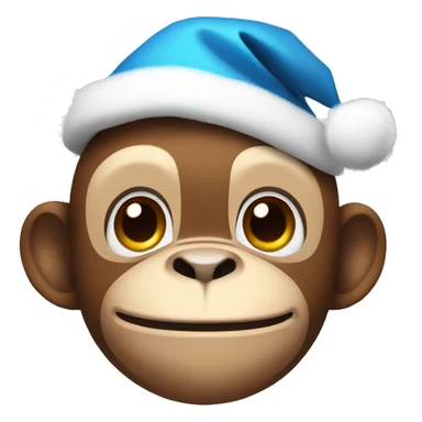 cute monkey with blue Christmas hat sticker