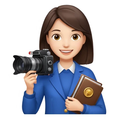 A brunette girl , she’s a proud and successful filmmaker 🍿🌍✨ she’s next to a camera, / holding awards  sticker