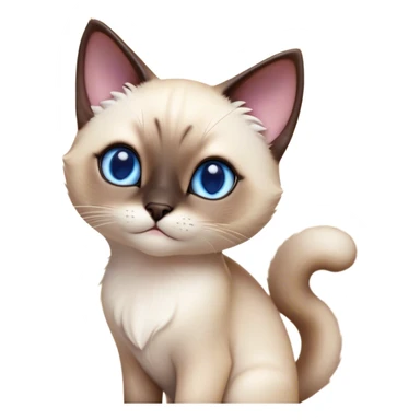 Cinematic Cute Siamese Cat Portrait Emoji, slender body, soft cream-colored fur with rich dark points on the ears, face, paws, and tail, big, sparkling sapphire-blue eyes, Simplified yet irresistibly adorable features, highly detailed, glowing with a warm, cozy glow, high shine, curious yet calm, stylized with a touch of whimsy, bright and endearing, soft glowing outline, capturing the essence of a mischievous yet lazy and loveable kitty, so cuddly it feels like it could waddle right out of the screen for a snuggle! sticker