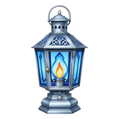 Silver diamond-shaped old antique lantern lamp with a blue flame inside it  sticker