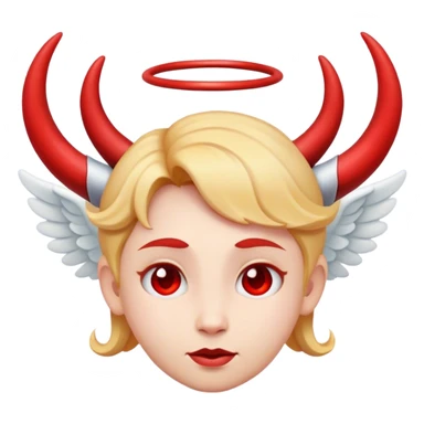 angel emoji with red crooked halo and red horns sticker
