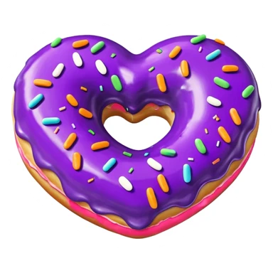 Realistic isolated heart shaped donut with purple color. sticker