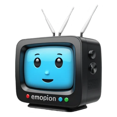 A simple 2d TV box facing the camera that has AI text. The TV has antennas on it. sticker