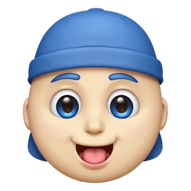 An emoji with a blue hat on its head and 1 blink and tongue sticking out sticker