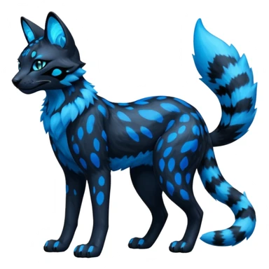 Realistic Obsidian-pitch-black fur body with neon-glowing-blue ring-markings Grem2-Gremz-Serval-Sergal-fusion, full body  sticker