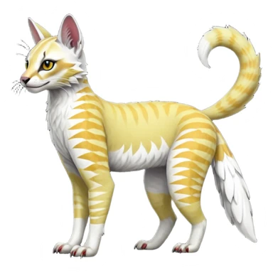 Realistic Colorful tropical tribal fruity exotic albino neon vibrant zigzagged fantasy-caracal-civet-genet-sergal-vernid-Gryphon-Cacomistle-Trico-oncilla-animal-Fakémon-hybrid-fursona (full body), facial markings, (realism style) sticker