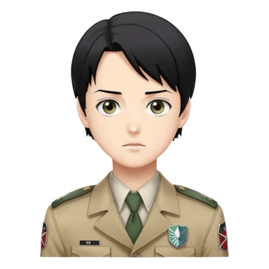 Levi Ackerman from Attack on Titan, with black hair, gray eyes, and wearing Survey Corps uniform sticker