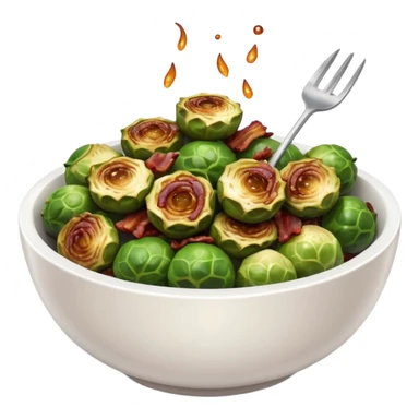 realistic crispy grilled charred brussel sprouts with bacon bits with maple syrup drizzle in white bowl sticker