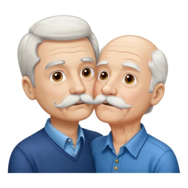 Young brunette man with mustache kissing old man with white hair and mustache sticker