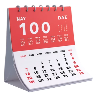 Apple-style 3D emoji icon of a calendar in perspective view, minimalistic design, only one centered date number, no month name, no weekday, no text or symbols other than the single number, realistic glossy material, soft depth, clean and detailed rendering sticker