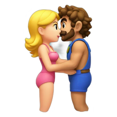 at the beach, mario and peach love kiss sticker