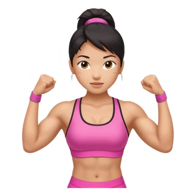 Athletic Asian girl show biceps wearing pink sticker