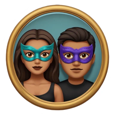 Man on mask in mirror behind woman sticker