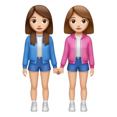 👯‍♀️ generate this emoji, as two white girls, bffs, the same pose but maybe the outfit cuter. we are models. both with brown hair sticker