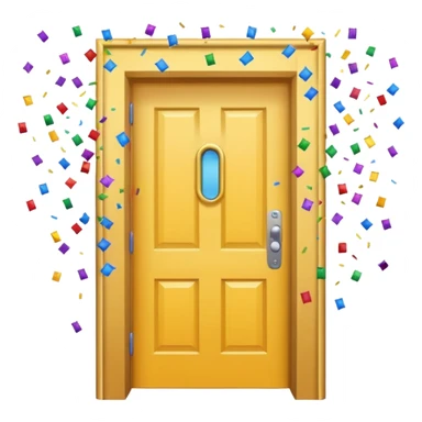 door opening with confetti, symbolizing return sticker