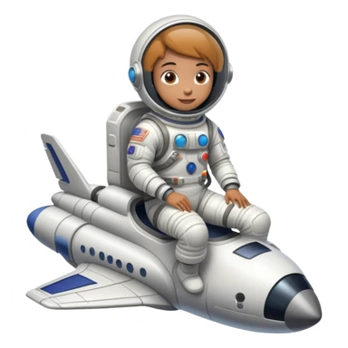 A spacesuit wearing person sitting on top outside a flying spaceship sticker