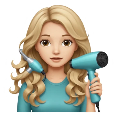 pretty girl with long wavy dirty blonde hair holding a hair blow dryer  sticker
