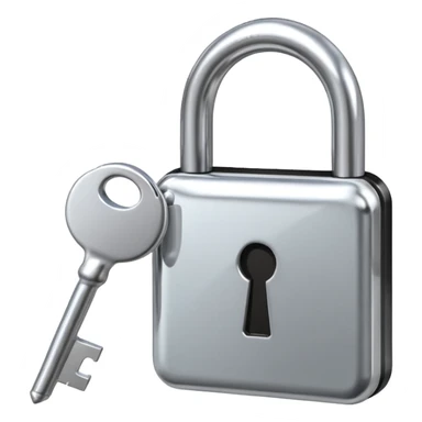 A chrome silver lock and key emoji, smooth metallic surfaces, glossy reflections, luxury swag vibe, minimal iOS emoji style, centered on clean white background sticker