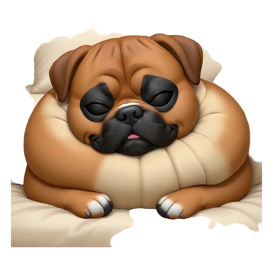 Cinematic Meme-Worthy Chubby Sleeping Boxer dog Portrait Emoji, Head resting peacefully with a contented smile, showcasing a delightfully chubby build and a luxuriously soft fawn coat with a striking black mask, eyes shut in a serene nap, Simplified yet hilariously adorable features, highly detailed, glowing with a soft, drowsy light, high shine, relaxed and utterly lovable, stylized with an air of playful laziness, bright and heartwarming, soft glowing outline, capturing the essence of a comically sleepy Boxer, so meme-worthy it feels like it could instantly become the next viral sensation of adorable slumber! sticker