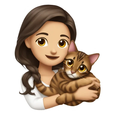 Beautiful woman long dark brown hair hug bengal cat sticker
