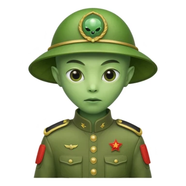 alien, wearing chinese soldier custome, half body sticker