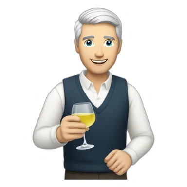 a caucasian man with blue eyes and short grey hair, toasting with a glass of white wine sticker