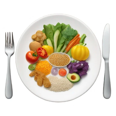 A large white round plate of healthy food sticker