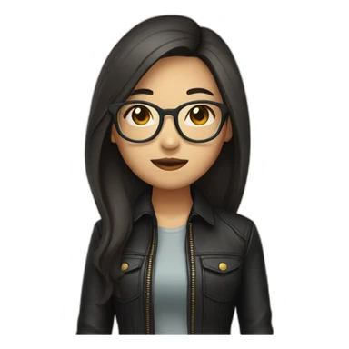 asian girl with glasses and a leather jacket with a shirt and long dark hair sticker