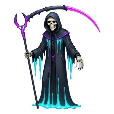Neon Blood Reaper – A futuristic grim reaper with a scythe made of pure plasma, dripping neon liquid from its skeletal fingertips. sticker