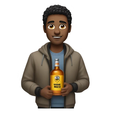 guy with black hair in a nike tech feece holding a whiskey bottle sticker