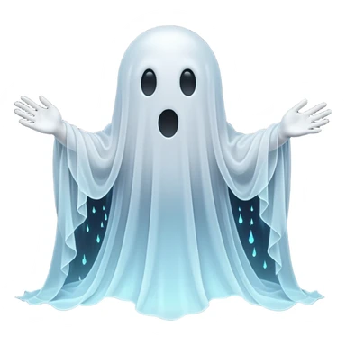 3D render of Lagging Ghost, digital glitch art aesthetic, data corruption visual, translucent white ghost with trailing after-images, pixelated distortion, emoji style, isolated on white background --v 6.0. sticker