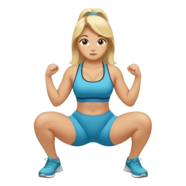 curvy blonde fitness trainer, back view, squatting on her soles, SFW, athletic, friendly expression, no explicit content sticker