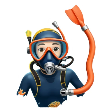 An icon featuring a close-up of a freediving mask and snorkel, with a breath-holding diver's fins, set against a vibrant underwater world. The design includes coral reefs, fish, and bubbles, symbolizing the serene beauty and thrill of freediving. Transparent background highlights the calm sticker