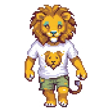 retro 1950s anthropomorphised lion in a t-shirt and shorts walking sticker