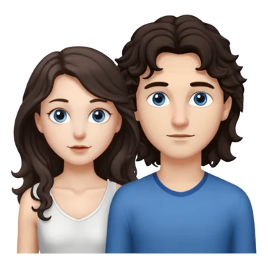 white girl, dark brown long slightly curly hair , skinni but with big breast , septum piercing on nose, beautiful dark gray-blue eyes, in white dress , boy dark brown eyes , light white skin , tall , skinny , light brown mid haircut ,  sticker