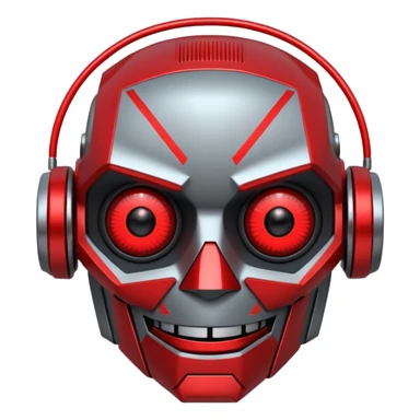 evil robot. Only its head. Very low details, just lines and colors, no need to draw detailed. Make it smile sticker