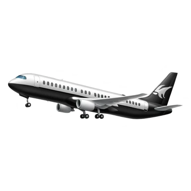 A commercial airplane side on (2d) that is black and white sticker