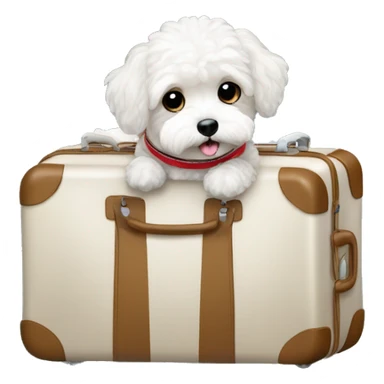 a cute maltipoo going to sea trip with a luggage sticker