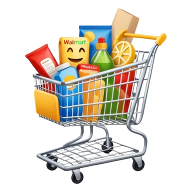 Shopping cart with Walmart items sticker