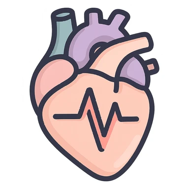 anatomical heart with a high cardiogram line inside, icon-color-outlined style, thin clean contours, soft rounded shapes, pastel palette #98B5BC, #B5B3C1, #C9A3C9, #E4C0CA, #F7DCD1, #F7C0AA, detailed shadows and highlights, soft lighting, transparent background, no base or decoration sticker