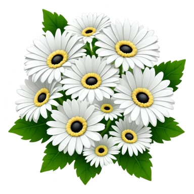 bouquet White Gerbera Daisy, luxuriant, leaf, bud, black pollen sticker