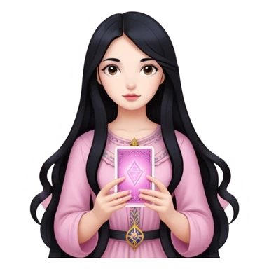 long black hair girl with light pink tarot cards sticker