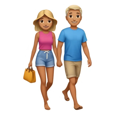 couple walking on the beach sunset in backgrounf sticker