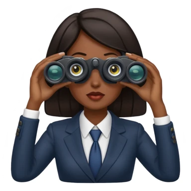 a woman with dark hair in a business attire looking into binoculars sticker