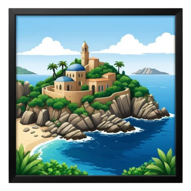 a mediterranean island seen from the sea sticker