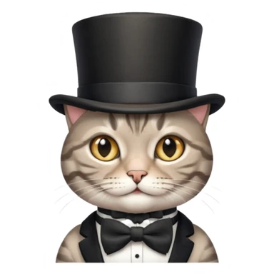 Grey tabby cat in top hat and bow tie sticker