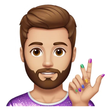 white man with medium length brown hair and short brown beard, very gay pride, add glitter and nail polish more gay sticker